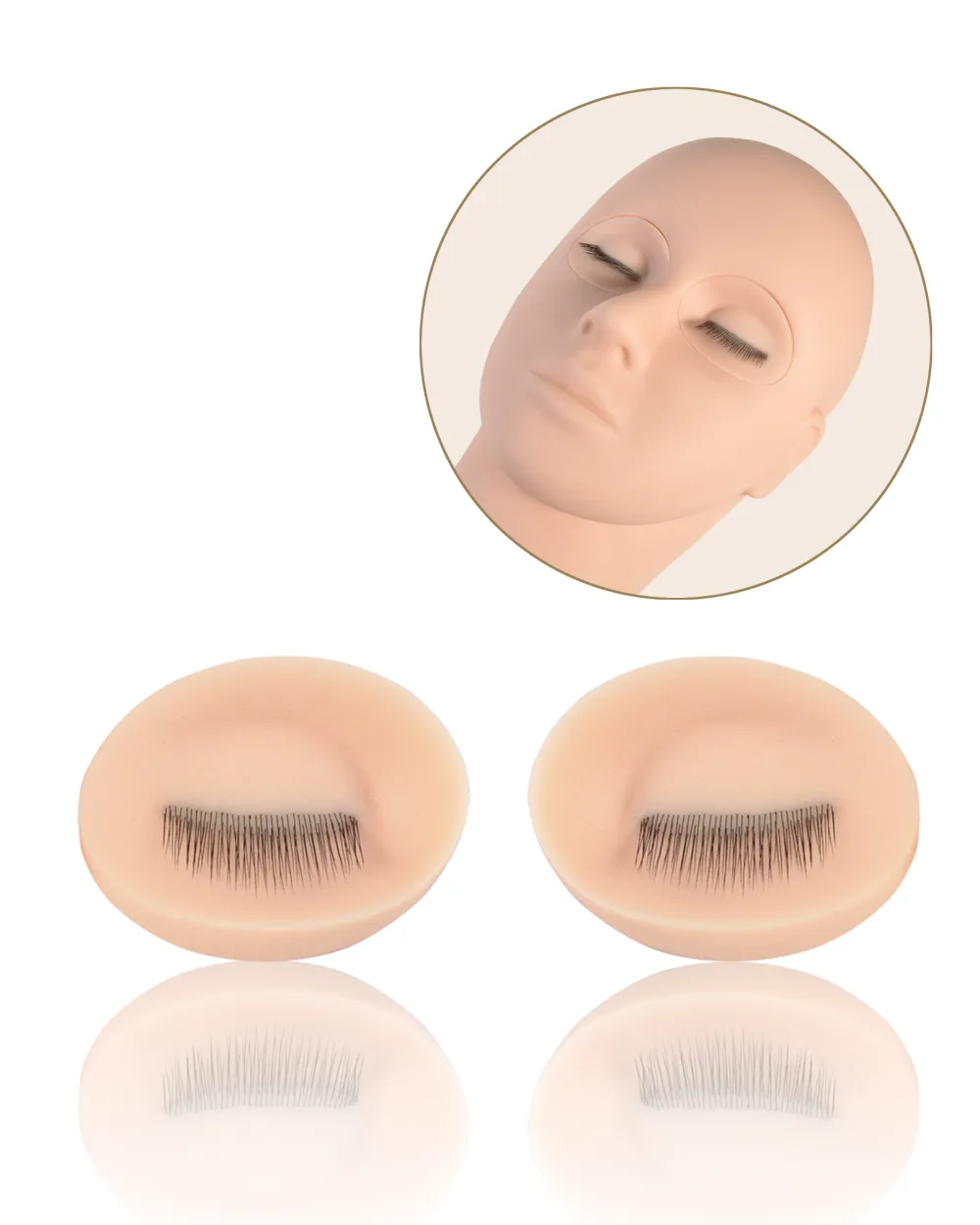 Two pop-out replaceable lashed eye modules for the LashPlus training head